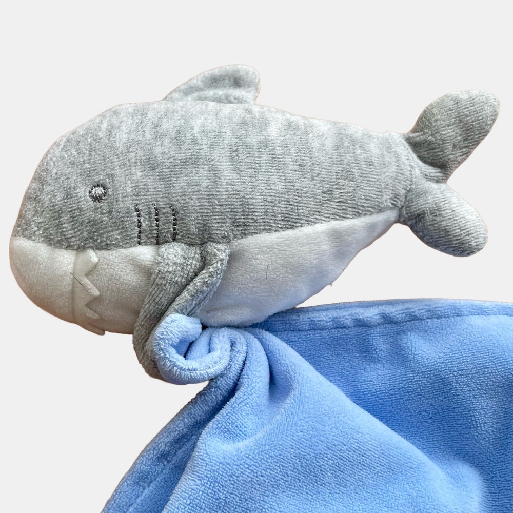 Carters Shark Security Blanket Blue Grey Plush Lovey Snuggle Toy 10.5x10.5 - Picture 3 of 4
